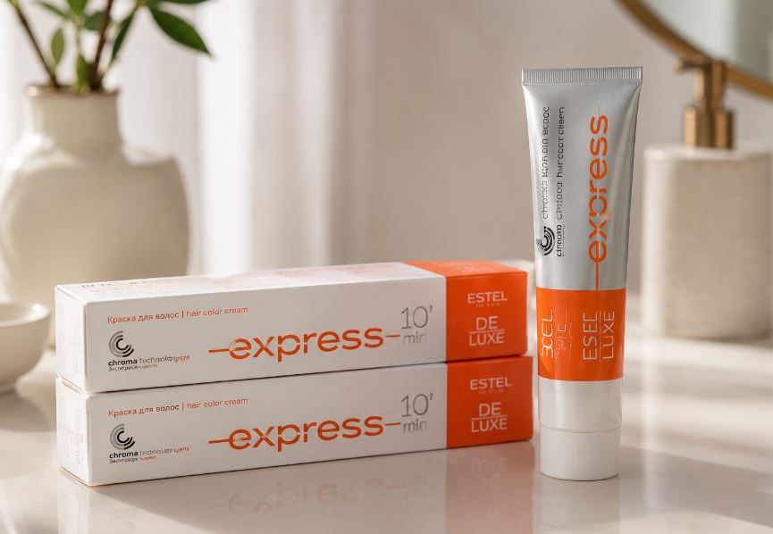 ESTEL DE LUXE EXPRESS hair color cream and product boxes